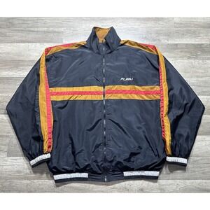 Vintage FUBU Track Jacket Men XL Black Red Gold Stripes 90s Full Zip Windbreaker